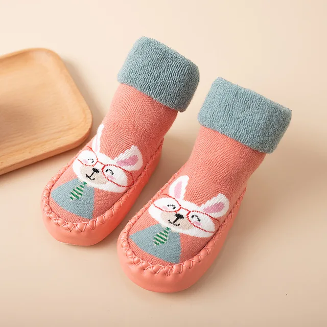 Toddler Indoor Sock Shoes Newborn Prewalker Kids Winter Thick Terry Cotton Baby Girl Sock Rubber Sole Infant Cartoon Funny Sock 4