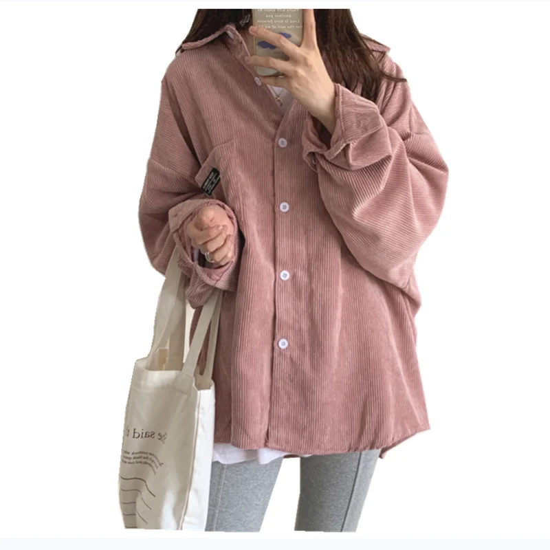 

Autumn Korean version 2020 new lazy style corduroy loose mid-length thin section popular long-sleeved jacket top