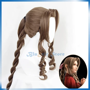 

FF7 Final Fantasy VII Aerith Gainsborough Cosplay Wig Aerith Wig Long Curly Braids Hair Brown Ponytail Synthetic Hair