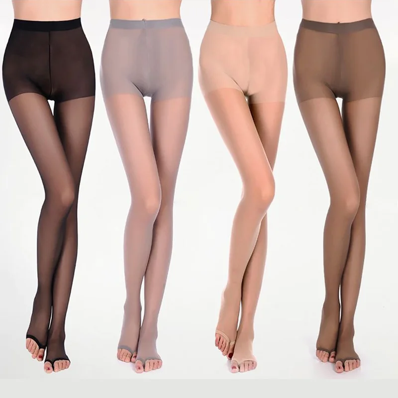 

Women's Thin Stockings Spring Summer Exposed Toe Pantyhose Sexy High Waist Skinny Trousers Pure Black Durable Elastic Tights