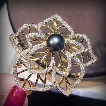 

Flower Brooch Pin Mountings Findings Settings Base Parts Fittings Women Accessories for Akoya Edison Pearls Agate Beads Stones