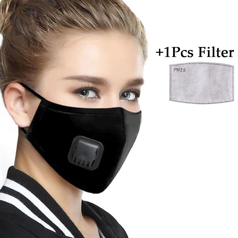 

PM2.5 Filter Face Mask Washable Mouth Masks With Breathing Valve Activated Carbon Filter Insert Respirator Bacteria Proof
