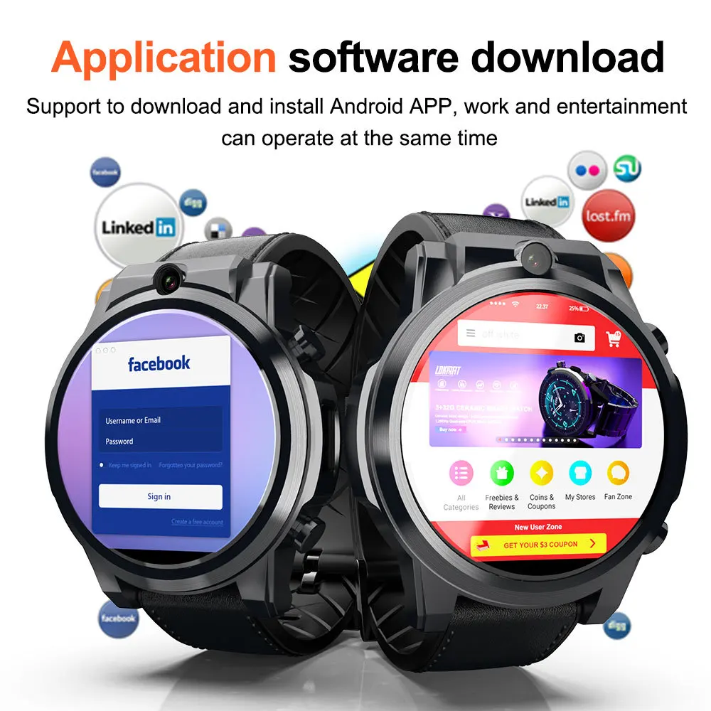 MOKA smart watch android 7.1 men Dual camera WIFI App download GPS Navigation 3GB+32GB 1.6 inch SIM card sports smartwatch 4g
