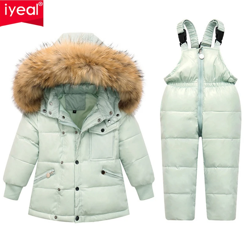 IYEAL Children Clothes Winter Warm Down Jacket Parka Hooded Real Fur
