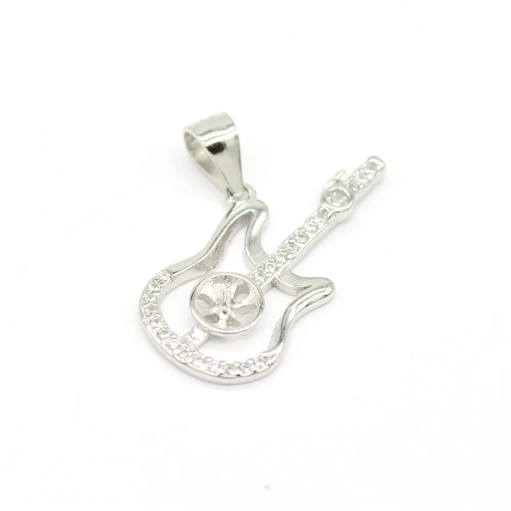 

Sterling Silver Guitar Pendants Mountings For Pearl Diy Jewelry, Design Pearl Pendants Fitting With Pearl Seat PS3MDZ018