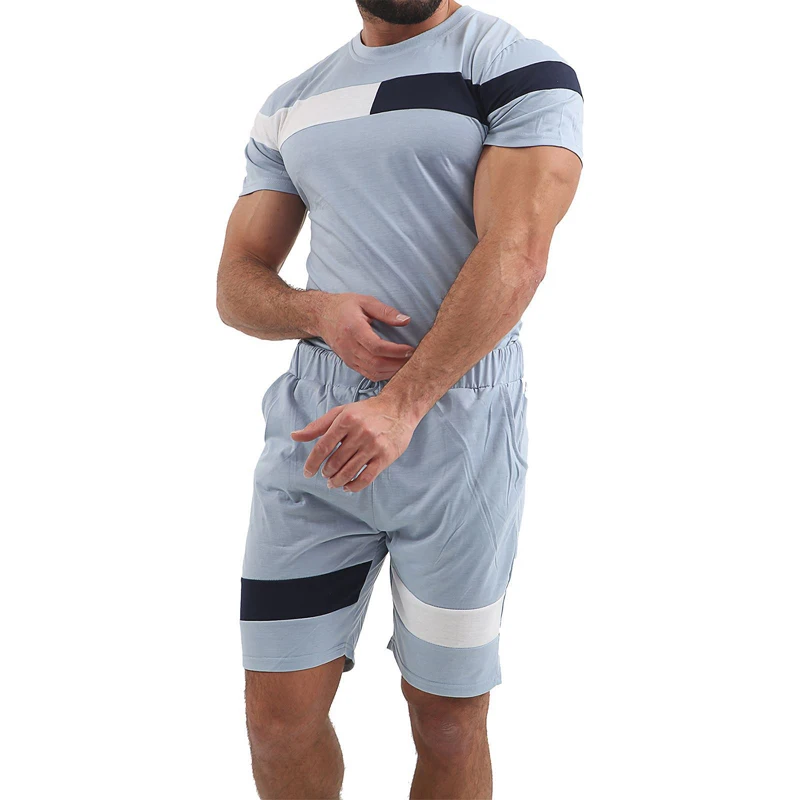 

Men's Fitness Sports Running Suits Spelling Color Matching Short Sleeve Fitness Set Gym Outdoor jogging Sports Two-piece Suit