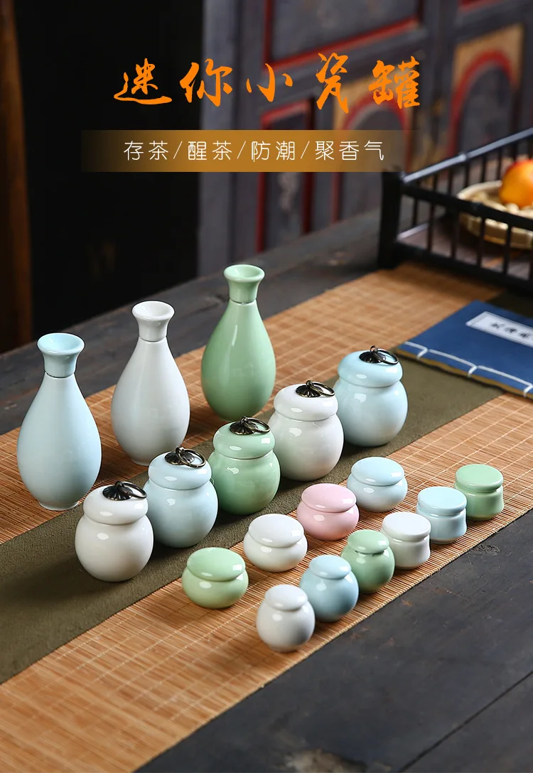 Ceramic Small Mini Glazed Ceramic Pot, Medicine Jar, Tea Can, Powdered