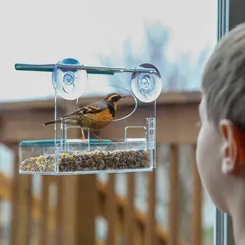 

1piece Acrylic Window Bird Cage With Strong Suction Cup And Seed Tray Transparent Acrylic Bird Feeder Outdoor Bird Feeder