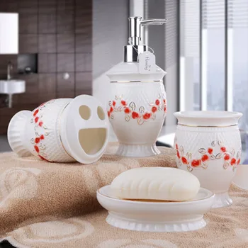 

European-style Ceramic 4PCS/SET Bathroom Set Wedding Gift Bathroom Accessories Set Mouthwash Cup Toothbrush Holder Set