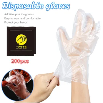 

200PCS Plastic Clear Disposable Gloves Garden Restaurant Home Food Baking Tool Cleaning Work Finger Gloves Latex Protective X#2