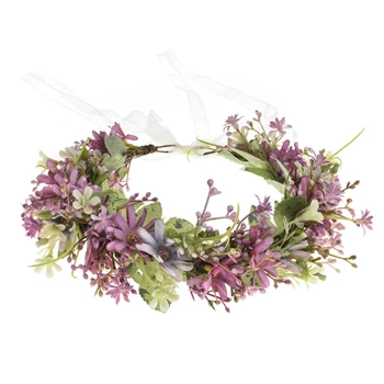 

Beauty Chrysanthemum Tiaras Bride Women Flower Crown Wreath Hair Band Floral Garland Ribbon Bow Girls Wedding Hair Accessories