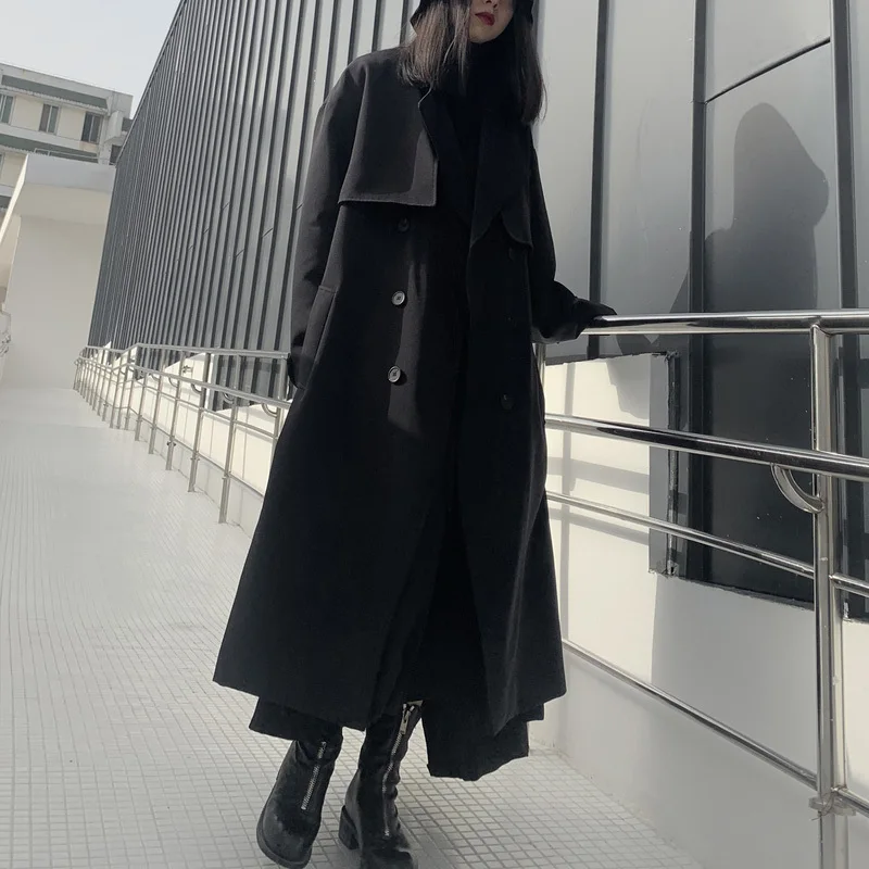 [EAM] Women Long Cotton-paded Big Size Trench New Lapel Long Sleeve Loose Fit Windbreaker Fashion Spring Autumn 2020 19A-a702