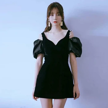 

Mini Dress Runway High Quality Spring Summer New Women'S Party Casual Sexy Vintage Elegant Chic Black Velvet Fashion Dresses