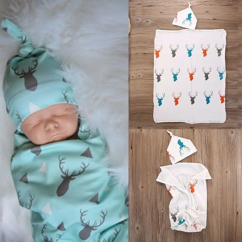 

Newborn Baby Infant Swaddle Blanket Sleeping Swaddle Muslin Wrap+Headband Towel
