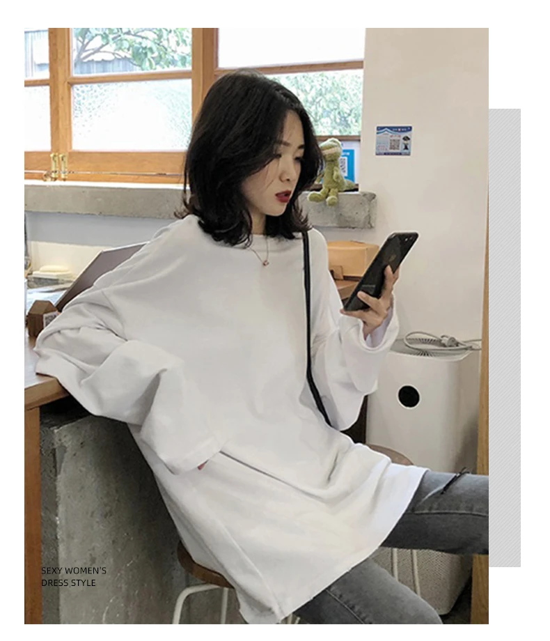 2021 spring Solid Simple oversized tshirt harajuku long T Shirt Women kawaii T-shirts Women 90s White yellow long Sleeve Tops