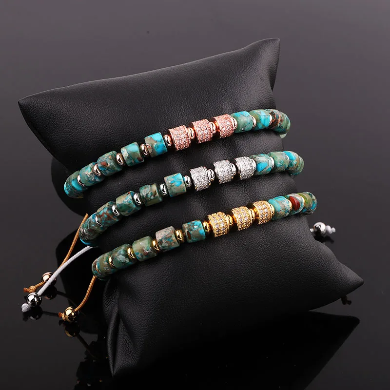 New Fashion Women Bracelet Natural Stone Blue Imperial Jaser CZ Pave Charm Macrame Bracelet Jewelry Women Men - Image 2