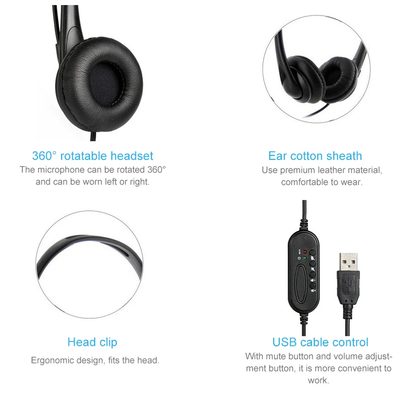 Call Center Wired Headset With Microphone Telephone Operator Headphone Noise Canceling for Computer Phones Desktop Boxes