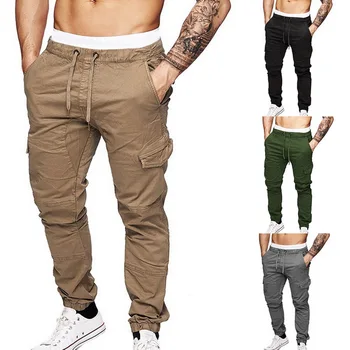 

SHUJIN Casual Pants Solid Color Drawstring Men Cargo Pant Multi Pocket Harem Trousers Sportwear Tactical Gym Trousers 2020 Hot