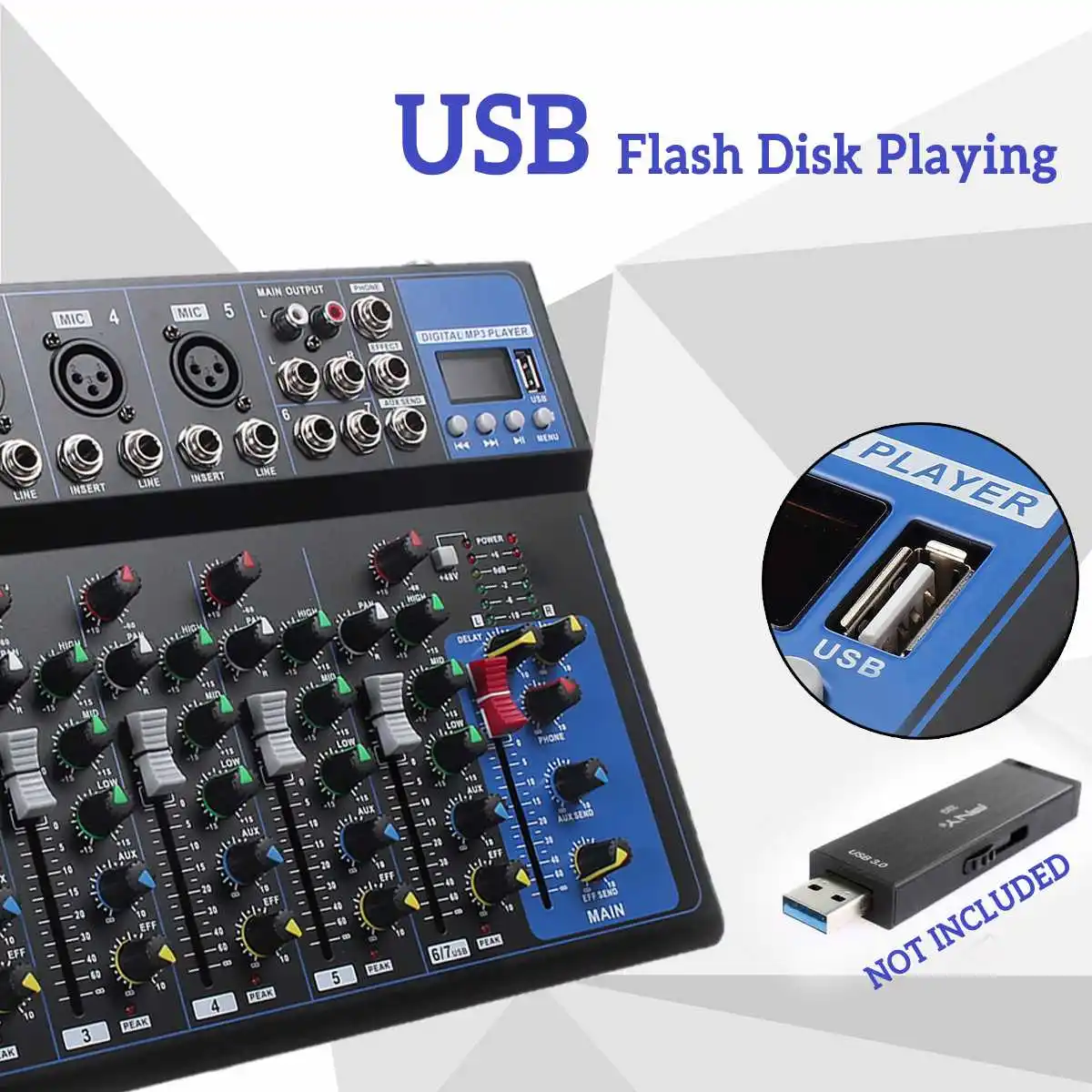 7 канальный портативный аудиомикшер с Bluetooth USB DJ консоль для смешивания звука MP3