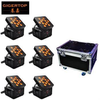 

Gigertop 6IN1 Charging Flightcase Pack 12 x 15W RGBWA 5IN1 Phone App Control Battery Wireless 2.4g Stage Led Par Light 5/9 CH
