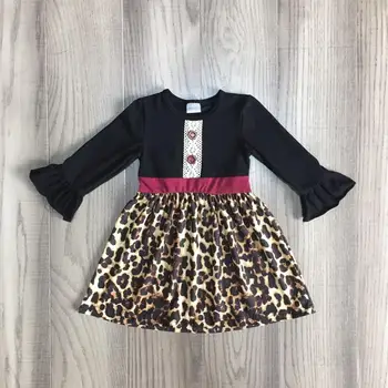

baby girls clothes girls fall/winter dress girl classic dress with leopard print children girls boutique dress