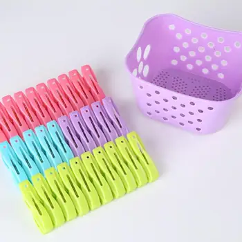 

30pcs Plastic Clothespins with a basket Laundry Hanging Pin Clip Household Clothespins Socks Underwear Drying Rack Holder