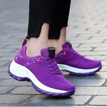 

Women Tennis Shoes Sneakers Basket Femme Thick Bottom Platform Wedge Lace-Up Breathable Woman Shoes Ladies Heightening Shoes