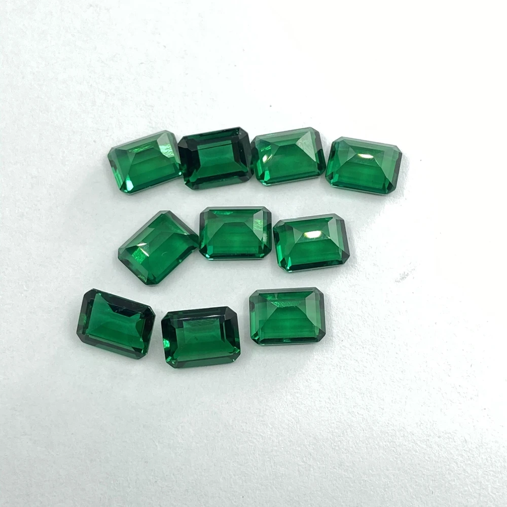 9*7mm 2cts Lab Created Zambia Green Emerald Gem stone Hydrothermal Octagon cut Emerald earring jewelry for women