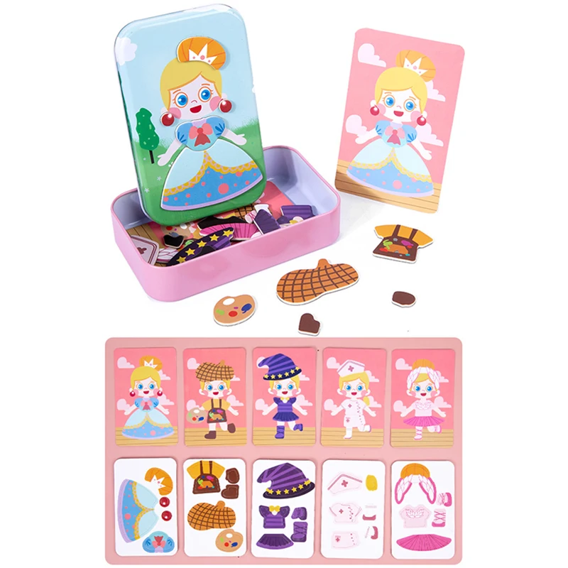 Baby Toys Dress Up Expression Magnetic 3D Puzzle Travel Toys Tin Box Jigsaw  Game Early Education Imagination Toy Gifts For Girls