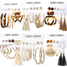 В том случае, если мне Винтаж с длинной бахромой Леопардовый цвет, акриловый женские жемчужные серьги в виде капель с набор Для женщин богемные глаз звезда круг модные серьги с подвесками ювелирные изделия