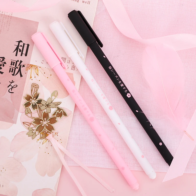 

12PCS/lot Kawaii School Supplies Beautiful Cherry Pen Gel Pen Korean Cute Pens Small Fresh Black 0.38mm Needle PenGel Pens