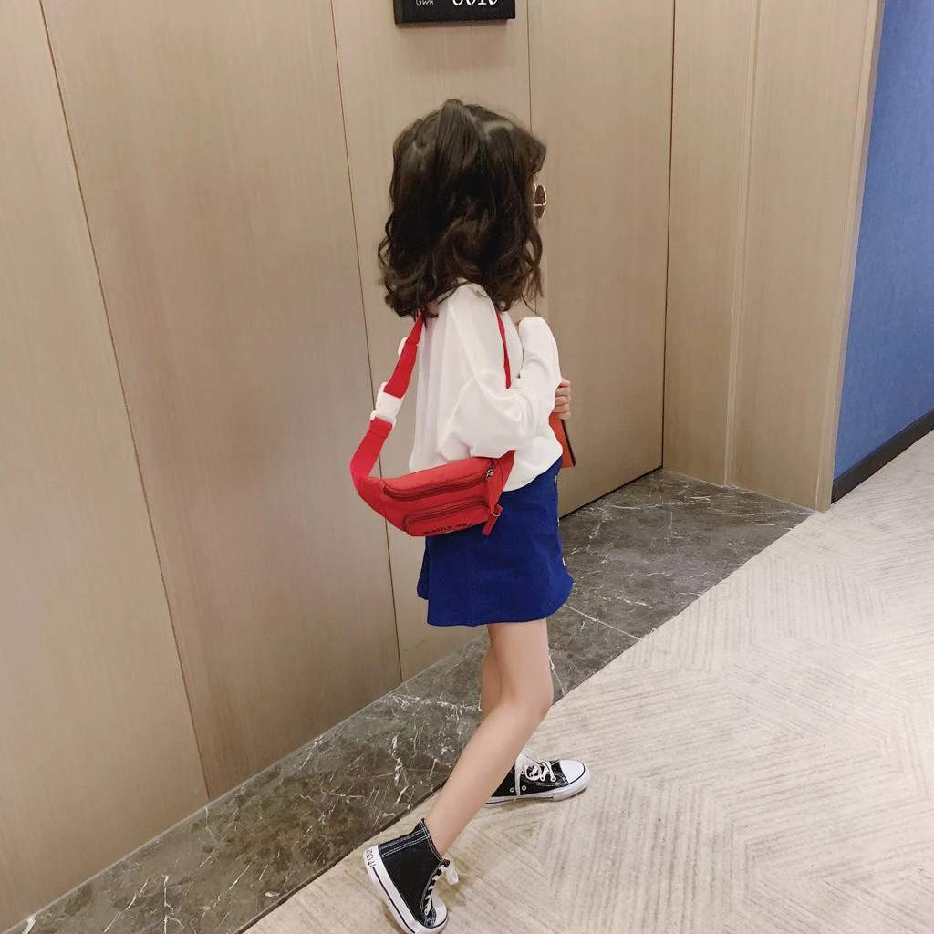2019 Hot Sale Solid Color Child Joker Crossbody Waist Purse Cartoon Canvas Zipper Chest Bags Pocket Pocket Shoulder Bag 826