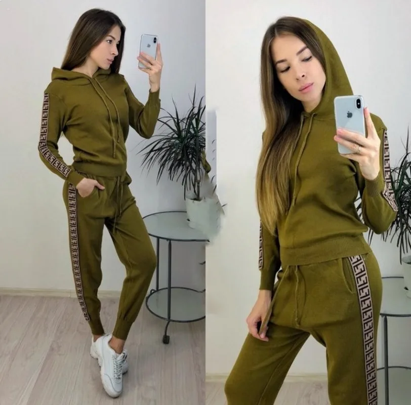 

Two-piece set autumn winter new women hooded letter casual sweater suit running fitness two-piece suit separate jogging suits