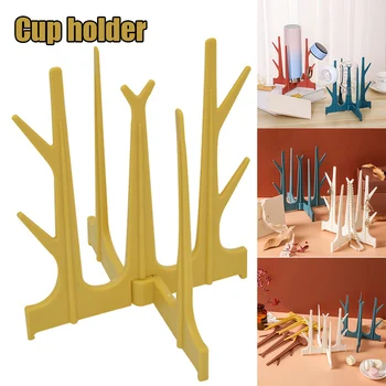 

Hot Vertical Foldable Cup Stand Plastic Tree Mug Drainer Mug Holder Baby Bottle Dryer QP2