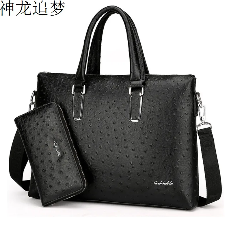 

High Quality Ostrich pattern pu Leather briefcase Man Messenger Bag Brand Men's Briefcases Business Laptop Men totes bag Handbag