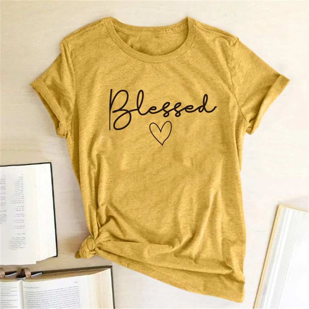 Blessed Heart Printing T-shirts Women Summer Clothes Vogue T Shirt Harajuku Graphic Tee Casual Short Sleeve Tops for Women