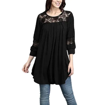 

Women Clothing New T shirt Patchwork Lace Hollow out lady Fashion Loose Casual Tops solid Long Sleeve Shirts Tops T shirt