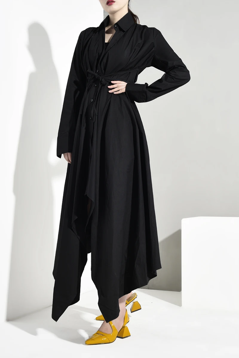 New Fashion Style Black Bandage Asymmetrical Shirt Dress Fashion Nova Clothing