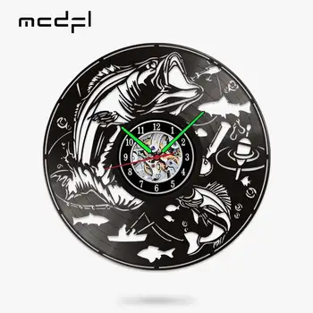 MCDFL 낚시 비닐 레코드 빛나는 벽시계 레트로 3dclock 시계 장식 홈 장식, 주방 인테리어 디자인 로프트