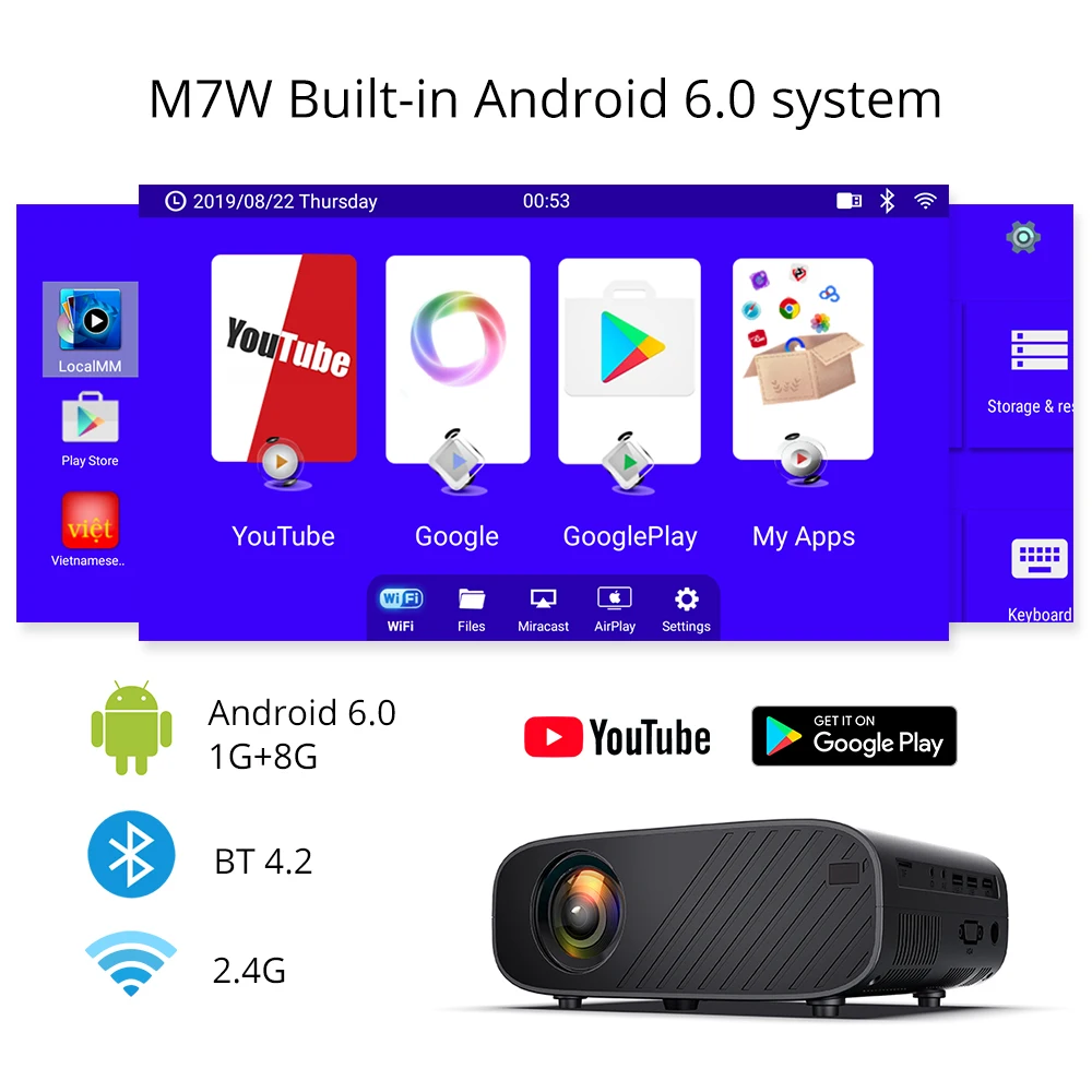 Светодиодный видеопроектор Everycom M7 HD 720P HDMI опционально Android Wi Fi поддержка Full 1080P