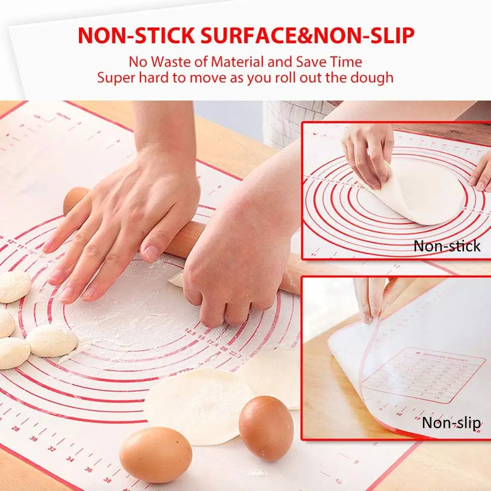 60/×40cm Extra Large Silicone Baking Mat for Pastry Rolling with Measurements ,Chef Special,Non Stick,Non Slip,Pizza,Breads,Lasagna,and Other Recipes /& Desserts,Black