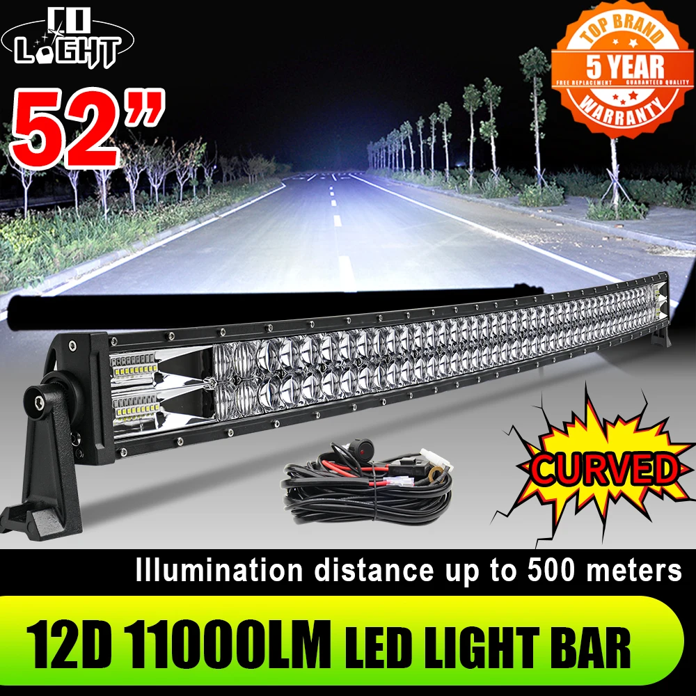 3 Rows Curved 22 32 42 52 inch Yellow LED Work Light Bar Combo Offroad Car  12V