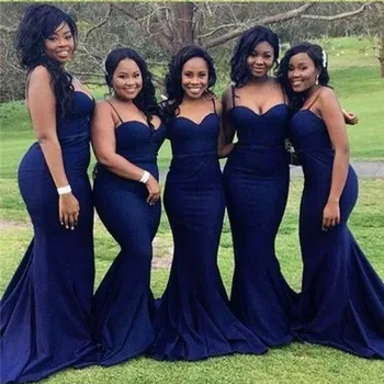 

Navy Blue Bridesmaid Gowns Mermaid Prom Gown abendkleider Formal Dress Spaghetti Long Party Pageant Dresses Floor Length