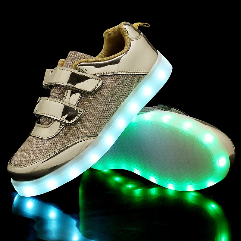 Модная яркая однотонная детская обувь с USB Led-светильник дышащие детские светящиеся кроссовки на липучке для девочек и мальчиков 25-37