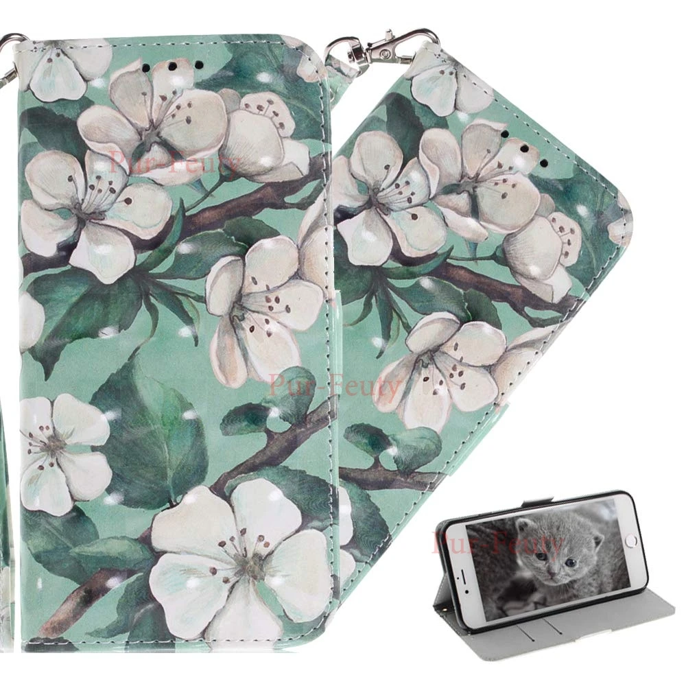 Green Flower 3D бумажник флип чехол для huawei Y6 Y7 Y5 Y9 Prime кошелек PU кожаный милый чехол для huawei P Smart Plus Z Nova 5i 4 3i 3 - Цвет: Green Flower