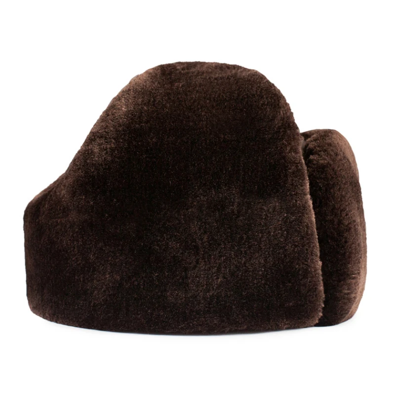 waterproof bomber hat Male Winter Warm Ear Protection Bomber Hat Man Genuine Leather Faux Fur Military Cap Inside Black Brown 55-60cm Flat Roof Caps sheepskin flying hat