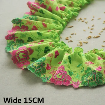 

15CM Wide Luxury Cotton Embroidery Flowers Lace Ribbon Folded Ruffle Trim Women Dress Clothing DIY Sewing Guipure Decoration
