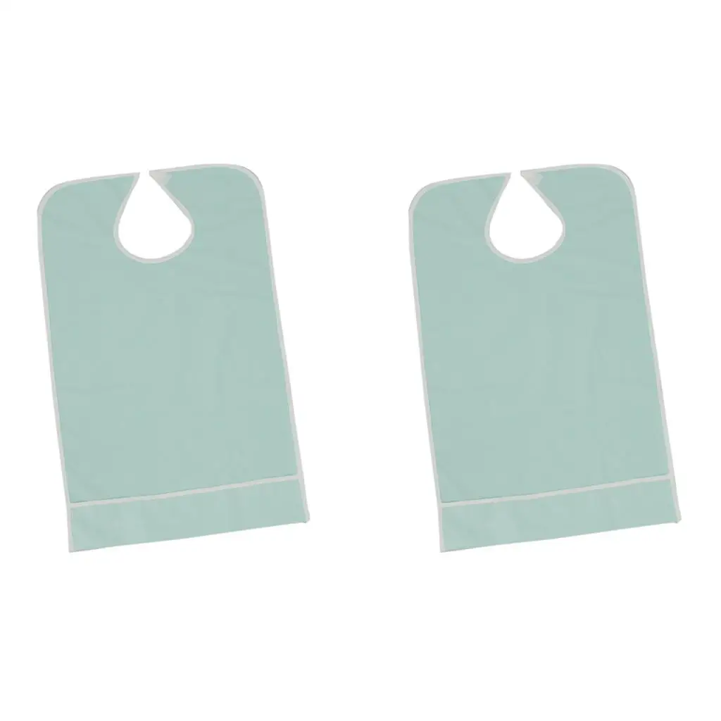 

2 pcs Adult Mealtime Protector Waterproof Pocket Bib Disability Aid Apron Washable with Crumb Catcher