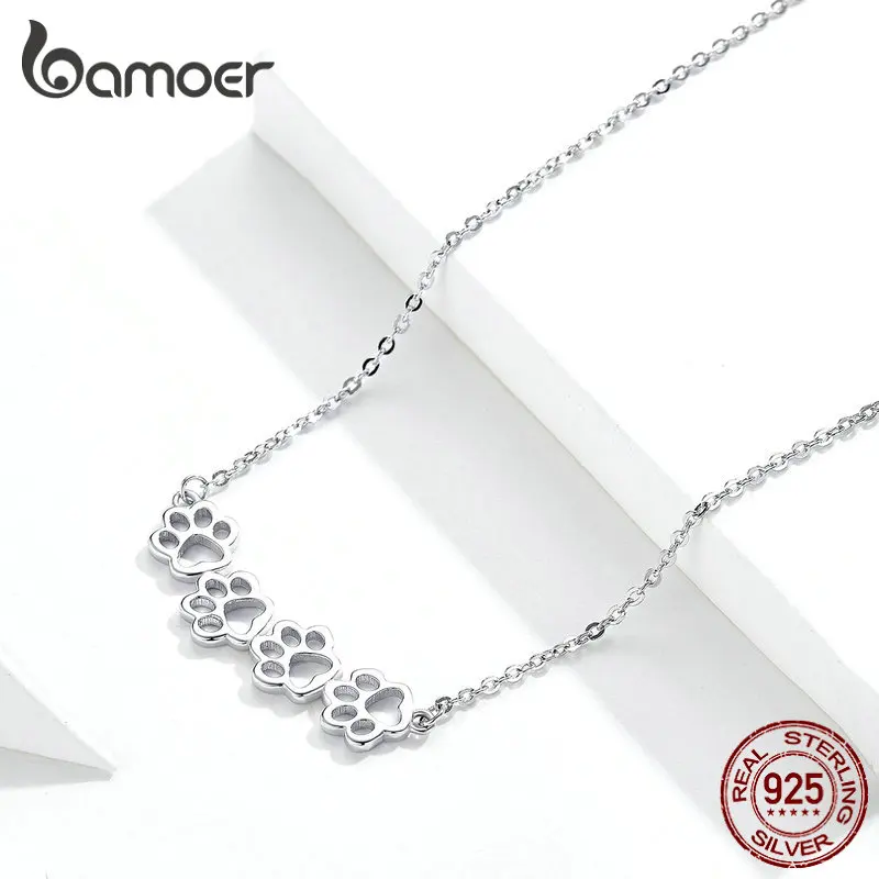 Bamoer, ожерелье-чокер в форме лапы, для женщин, натуральная 925 пробы, серебро, милые животные, колье в виде животных, хорошее ювелирное изделие, GXN346