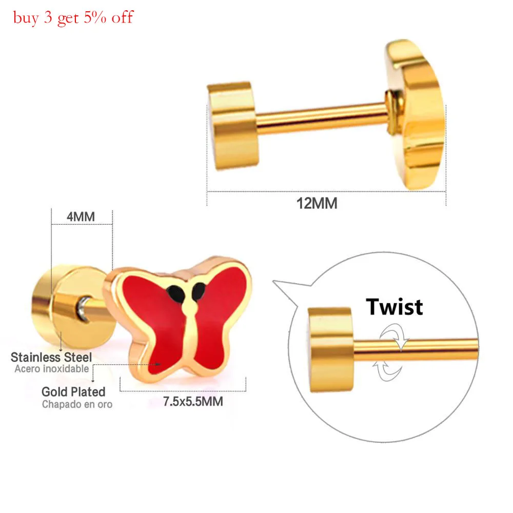 LUXUKISSKIDS Jewellery 12Pairs/Lots Cute Colorful Butterfly Girl Kids Earrings Set Screw Earring For Women Ears Jewelry Brincos